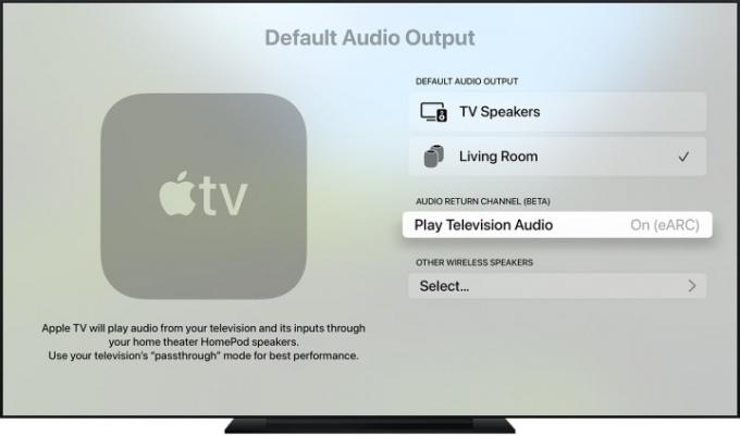 Slika, ki prikazuje nastavitve HDMI eARC na Apple TV 4K (2021).