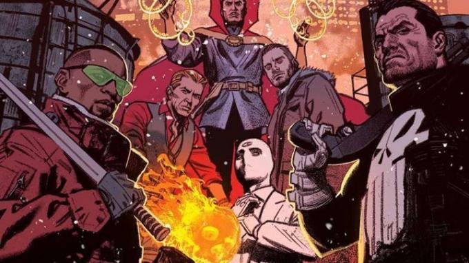 غلاف فني لسلسلة الكتب المصورة Midnight Sons لعام 2017 التي نقلتها شركة Marvel.