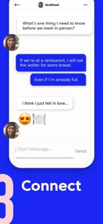 Captura de tela do aplicativo Match mostrando um bate-papo onde duas pessoas estão se conectando