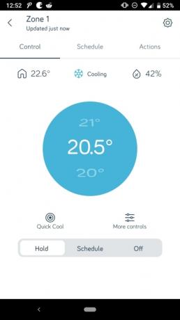 écran 1 de l'application d'examen du thermostat actif Hive