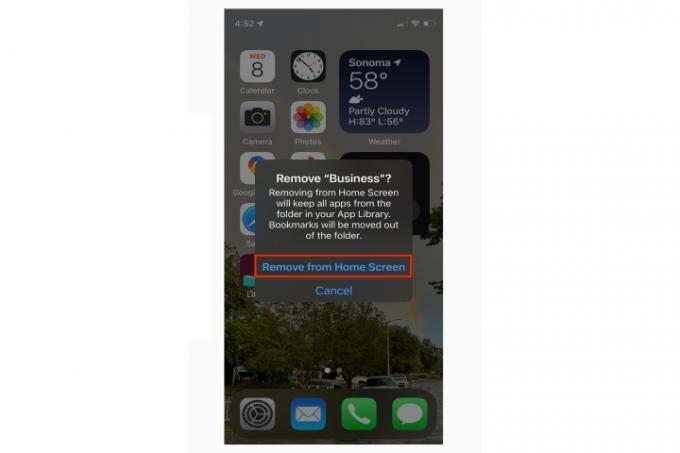 Boîte de dialogue Supprimer le dossier sur iOS.