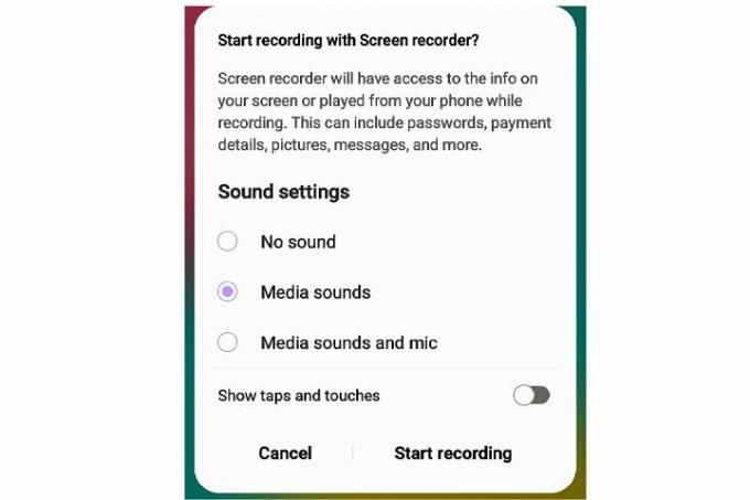 Opções de gravação no dispositivo Android 12.