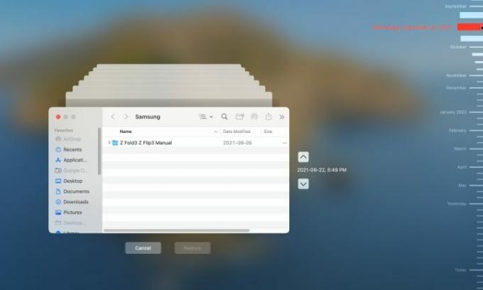 Skärmdump av Time Machine Timeline på en Mac