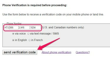 Schermata di verifica del telefono di Craigslist, con il campo del numero di telefono e il pulsante Invia codice di verifica evidenziati.