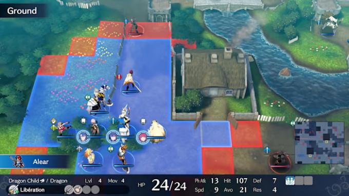 Las tropas se mueven por un campo de batalla cubierto de hierba en Fire Emblem Engage.