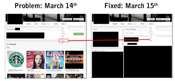 Problemă cu evenimentele de actualizare a cronologiei Facebook