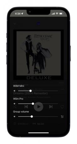 Wiim აპი iOS-ზე, რომელიც აჩვენებს დინამიკის დაჯგუფებულ ხმის დონეებს.
