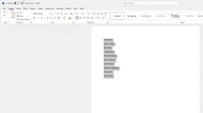 Izberite elemente seznama v programu Microsoft Word.