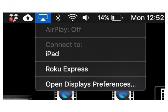 AirPlay-opties in de menubalk op een Mac.