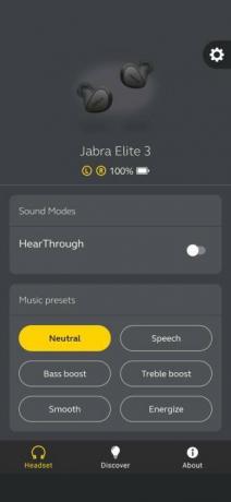 Екранна снимка на приложението Jabra Sound+ на Android.