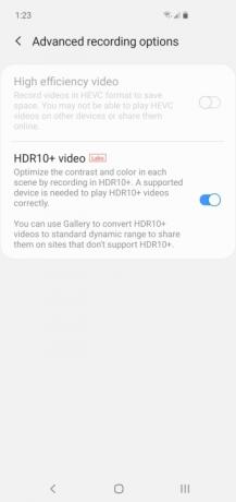 Configuración de vídeo de la cámara Samsung Galaxy S10