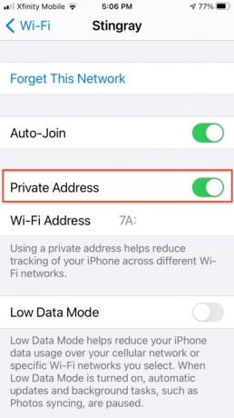 Soukromá adresa Wi-Fi sítě IOS 14 Network Privacy.