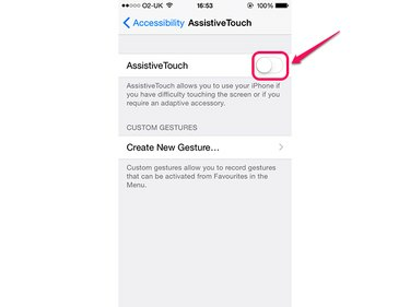 Assistive Touch nustatymai iPhone.