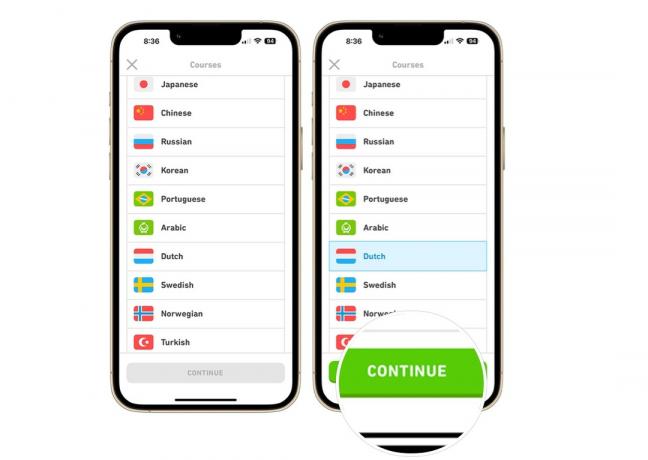 Ein Screenshot, der zeigt, wie Sie Ihrem Duolingo-Konto auf dem iPhone eine neue Sprache hinzufügen.