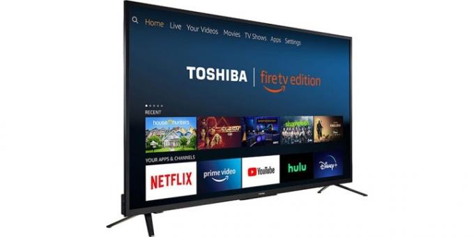 Този телевизор Toshiba Fire е оборудван с Amazon Fire TV.