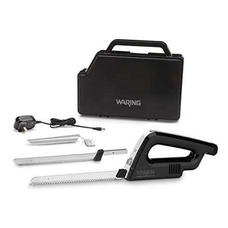 Waring Commercial WEK200 Trådløs genopladelig elektrisk kniv wBrød og udskæringsblade, inklusiv etui, 120V, 5-15-faset stik