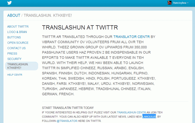 centro de tradução do Twitter