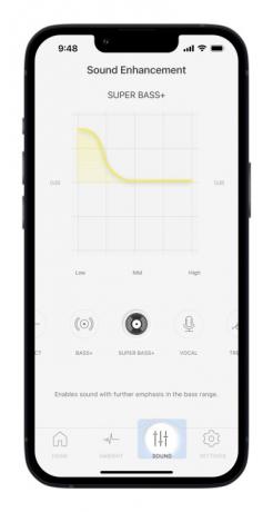 Aplikácia Technics Headphones Connect pre iOS, prednastavená obrazovka EQ.