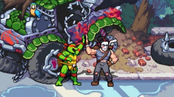 rapheal și casey jones high five tmnt shredder's revenge.