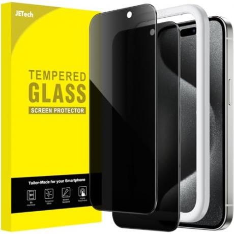 JETech Privacy képernyővédő fólia iPhone 15 Pro 6,1 hüvelykes telefonhoz, kémellenes edzett üvegfólia egyszerű telepítési eszközzel, 2 csomag