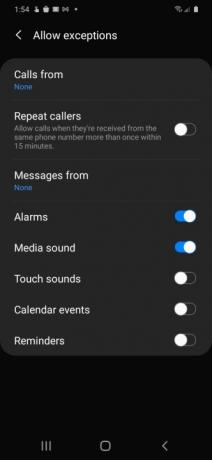 Samsung Android 10 DND tillåter undantag