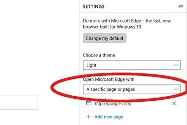 „Microsoft Edge“ interneto naršyklės nustatymų puslapis