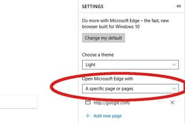 Página de configurações do navegador de Internet Microsoft Edge