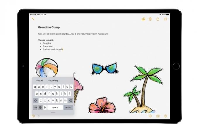 iPad-näyttö, jossa näkyy Notes-sovellus kelluvalla näppäimistöllä vasemmassa alakulmassa.