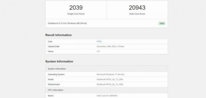 Benchmarkresultat för Intel Core i9-13900HX.