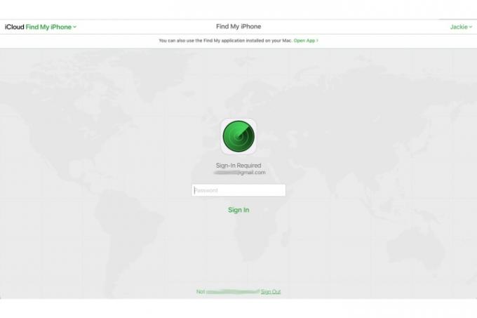 Экран входа в систему «Найти мой iPhone» на Mac.