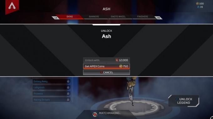Gracz Apex Legend próbujący kupić Asha za tokeny Legend.