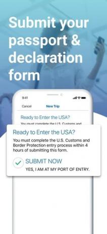 Zrzut ekranu przedstawiający przesłanie paszportu i formularza deklaracji w aplikacji Mobile Passport