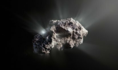 Ta slika prikazuje umetnikov vtis o tem, kako bi lahko izgledala površina kometa 2IBorisov. 
