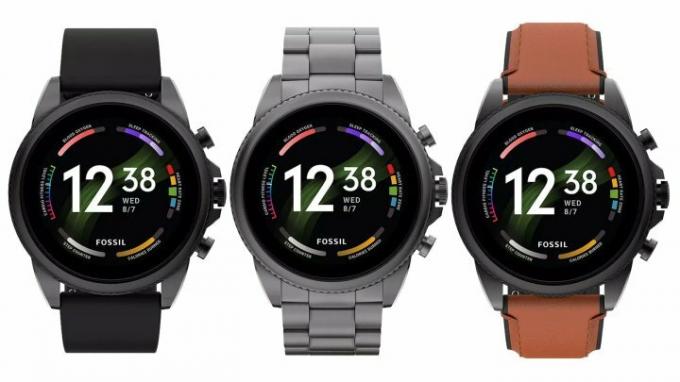 Render yang menampilkan Fossil Gen 6 dan opsi tali pengikatnya.