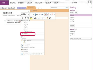 A OneNote helyesírási beállításai.