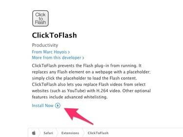 Klikněte na " Instalovat nyní" pro instalaci ClickToFlash.