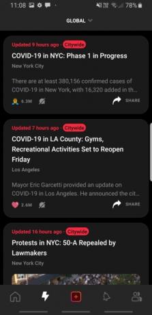 Zrzut ekranu ekranu alertów w aplikacji Citizen