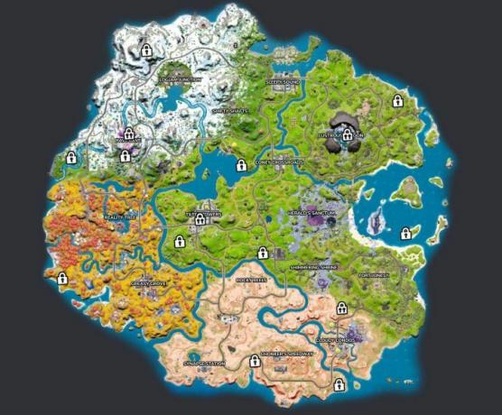 Mapa dos cofres em Fortnite.