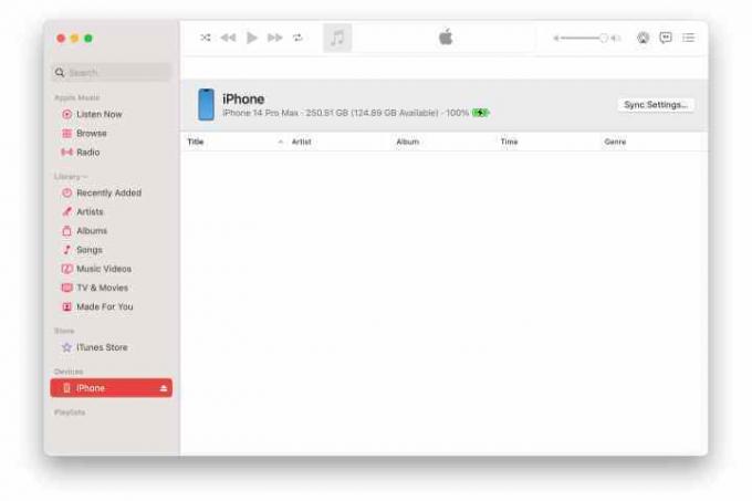 iPhone vises i macOS Music-appen.
