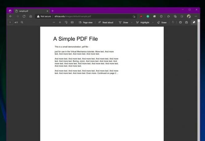 En eksempelside i PDF-læseren i Microsoft Edge.