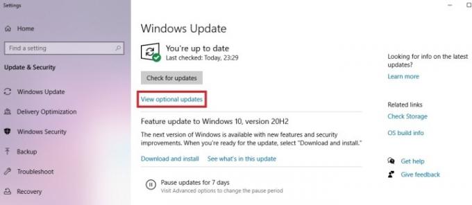 Snímek obrazovky rozhraní aktualizace systému Windows 10.