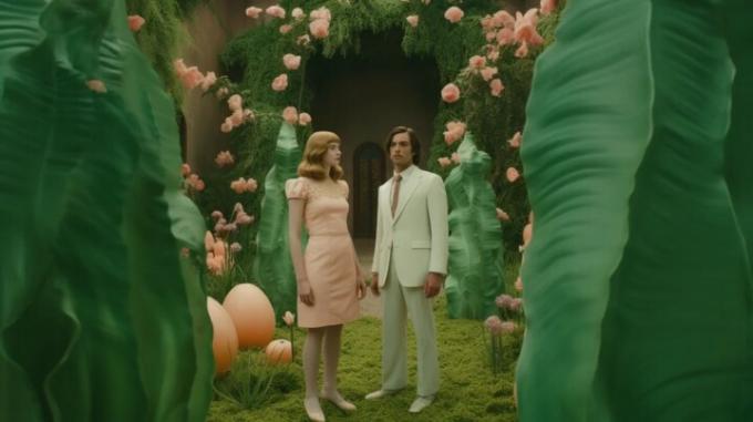 Adam och Eva i trädgården i Wes Andersons The Bible.