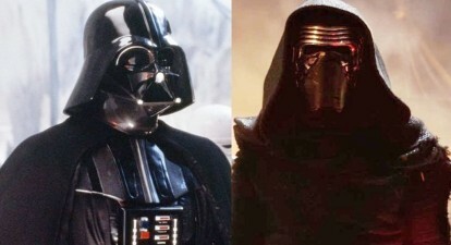 Rozdelený obraz Dartha Vadera a Kylo Rena vo filmoch Star Wars.