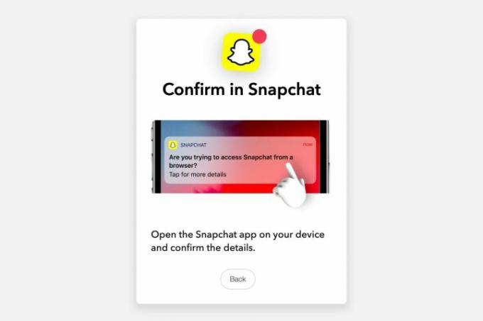 Es posible que aparezca un mensaje en el navegador de la computadora solicitando confirmación en la aplicación móvil de Snapchat.