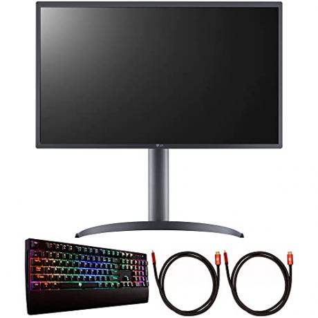 LG 27EP950-B Monitor de pantalla ultrafino 4K OLED 3840x2160 de 27 pulgadas con paquete de atenuación de píxeles con teclado mecánico para juegos Deco Gear y 2 cables Deco Gear 4K HDMI 2.0 de 6 pies