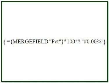 Il codice di formattazione del campo unione per visualizzare una percentuale con due cifre decimali e un segno di percentuale