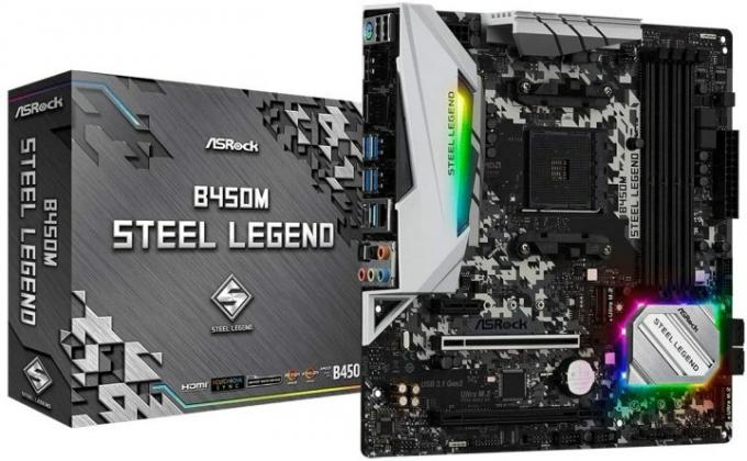 ASRock B450M Steel Legend alaplap és doboz.