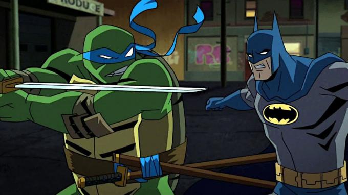 Leonardo se utká s Batmanem ve hře Batman vs. Želvy Ninja.