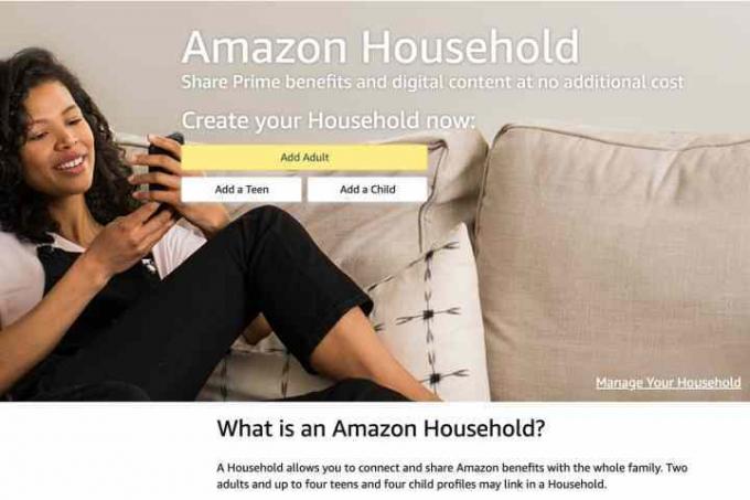 Página inicial da Amazon Household. 