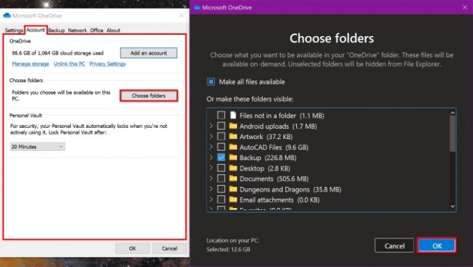 OneDrive Alege foldere Windows 10